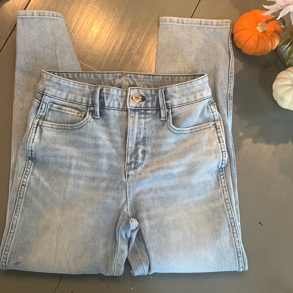 WHBM distressed straight jeans